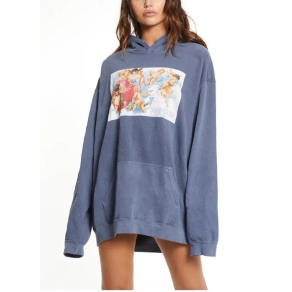 Boys Lie Hoodie Oversized One Size Long Sweatshirt Angels Cherub Graphic Print - Picture 1 of 16